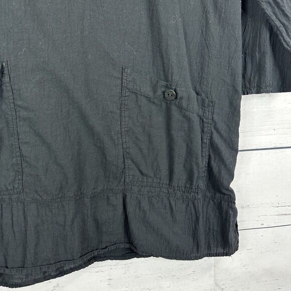Focus Casual Life Shirt Top Womens Medium Black Gauze Minimalist Pockets Boxy - Picture 2 of 12